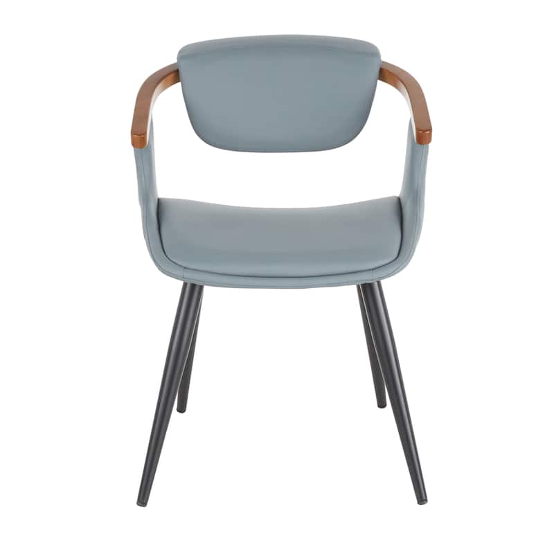 Oracle Mid-Century Modern Dining Chair in Faux Leather, Black Metal, & Walnut Wood - Grey