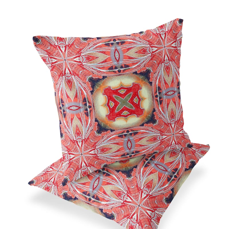 HomeRoots Set of Two 16" X 16" Red and Pink Blown Seam Floral Indoor Outdoor Throw Pillow - 16.00' X '16.00' X '5.00