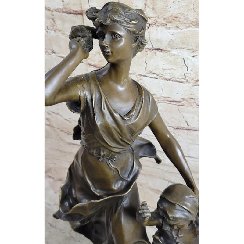 Young Mother Child Bronze Statue Sculpture Vintage Style Decor By Moreau