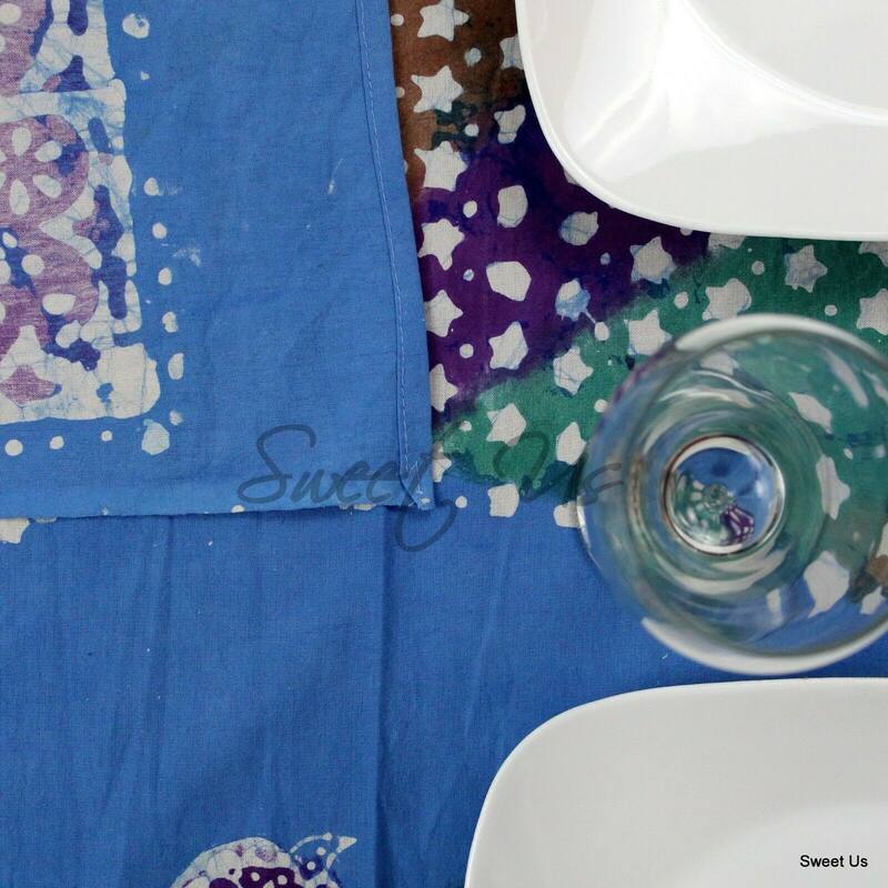 Cotton Batik Print Floral Tablecloth Rectangle - 58 x 90 in