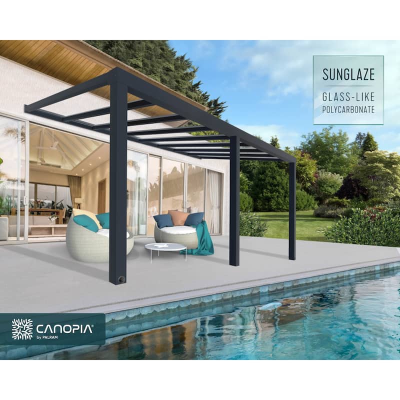 Stockholm 11ft. Gray/Clear Aluminum Patio Cover - 11 ft. x 19 ft.