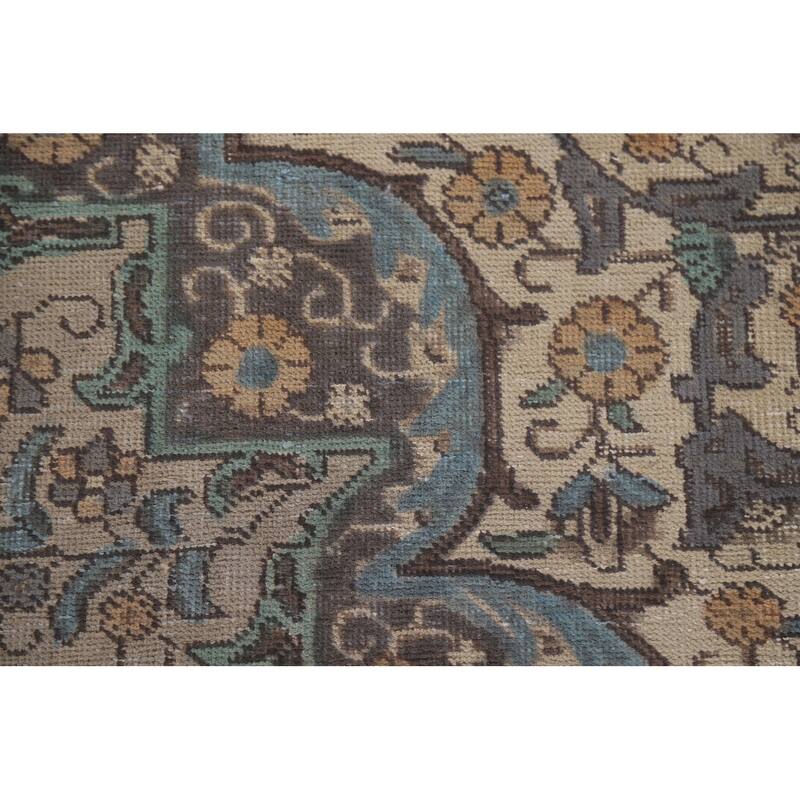 Hand Knotted Oriental 100% Wool Carpet Traditional Floral Beige & Ivories Tabriz Area Rug - 9' 5'' X 6' 5''