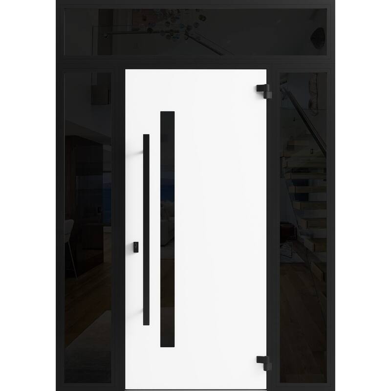 Front Exterior Prehung Steel Door Ronex 0144 Grey Entry Metal Painted W36xH80 Left hand Inswing