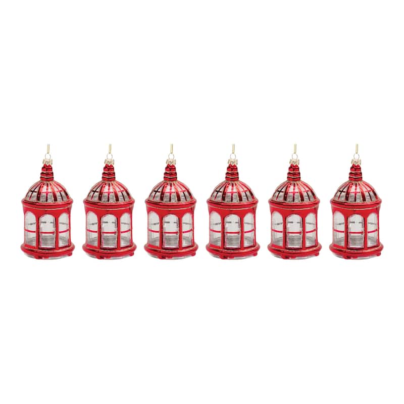 Glittered Glass Lantern Ornament (Set of 6)