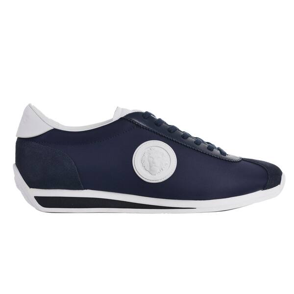 Shop Versus Versace Mens Navy Blue Suede Leather Lion Sneakers Rtl