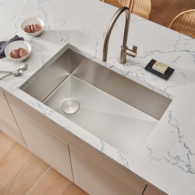 Ruvati 27-inch Slope Bottom Offset Drain Undermount Kitchen Sink Single Bowl Stainless Steel - RVH7470 - 8' x 11'