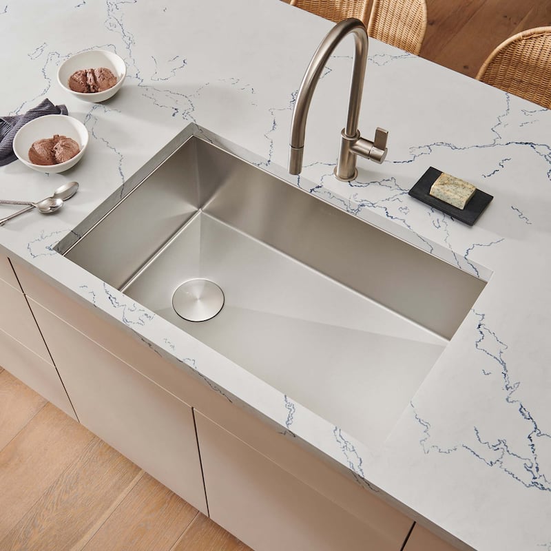 Ruvati 30-inch Slope Bottom Offset Drain Undermount Kitchen Sink Single Bowl Stainless Steel - RVH7480
