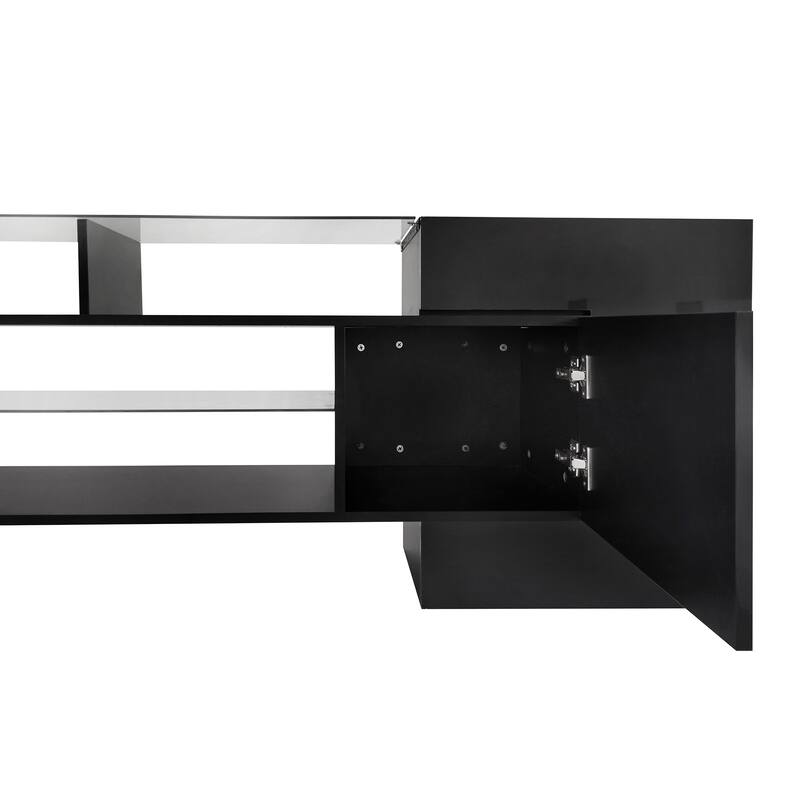 Unique Shape TV Stand with 2 Illuminated Glass Shelves