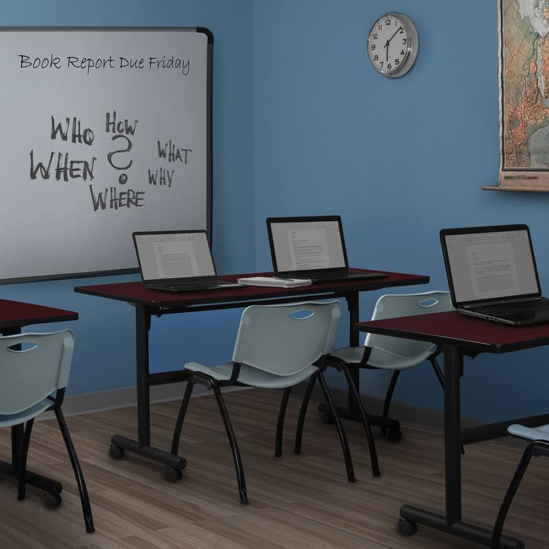 60" x 30" Flip Top Mobile Training Table- Mahogany and 2 "M" Stack Chairs- Grey