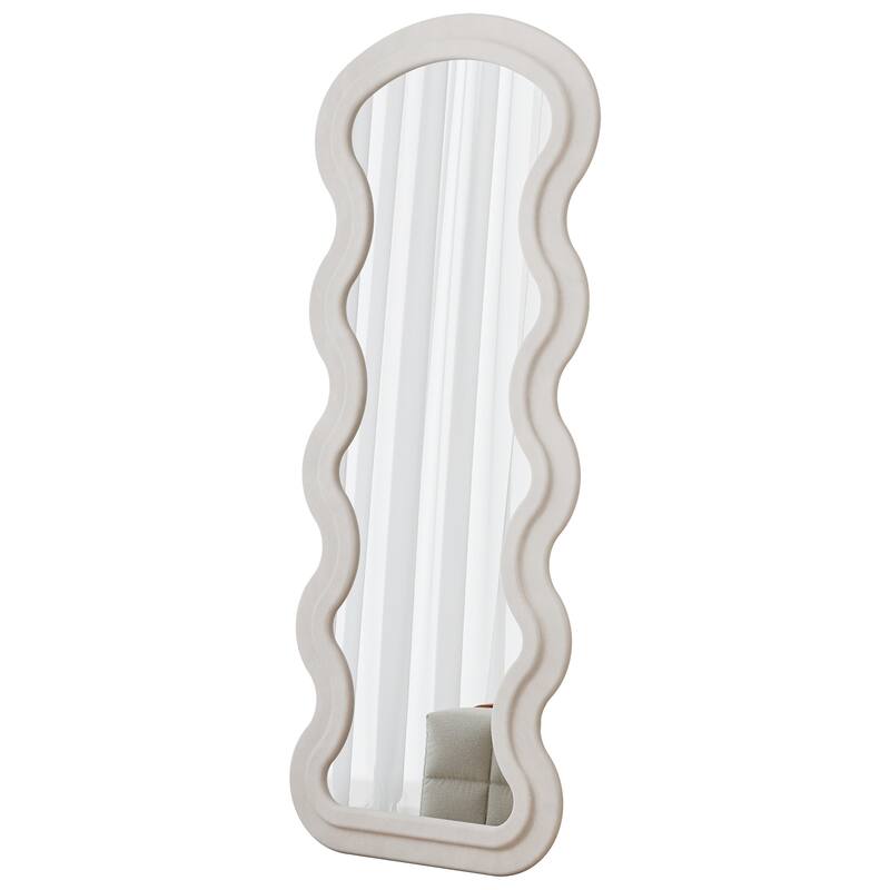 Flannel Full Length Wave Floor Mirror with Stand for Bedroom living room Hanging or Against The Wall - White