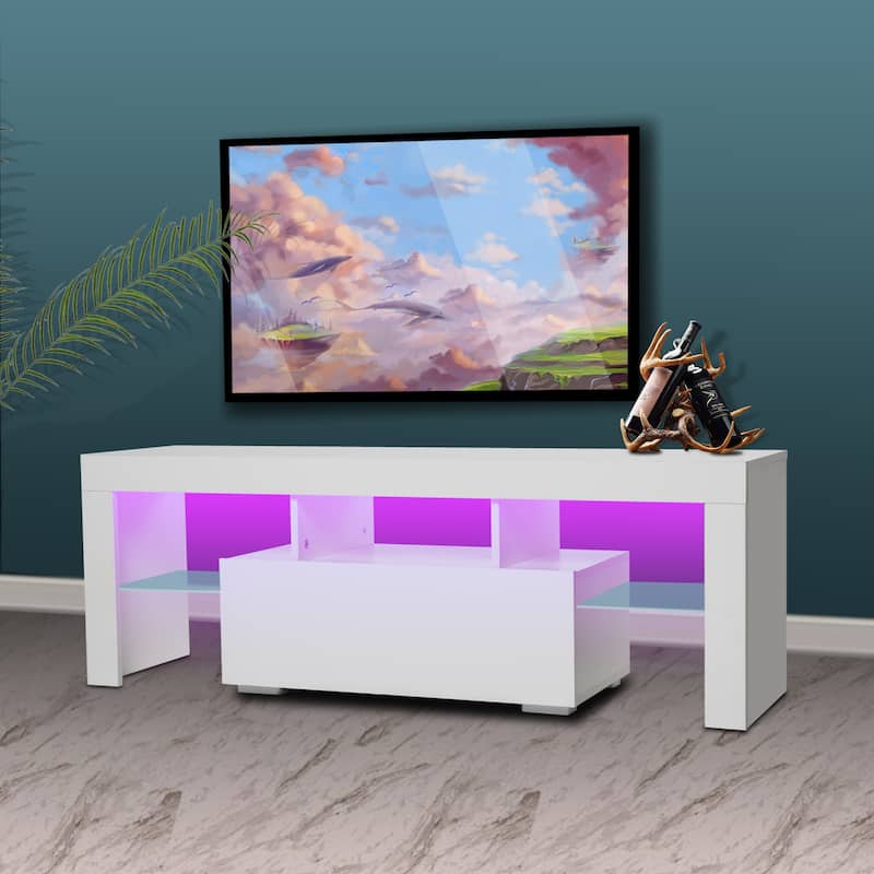 Morden TV Stand With LED Lights And Drawer