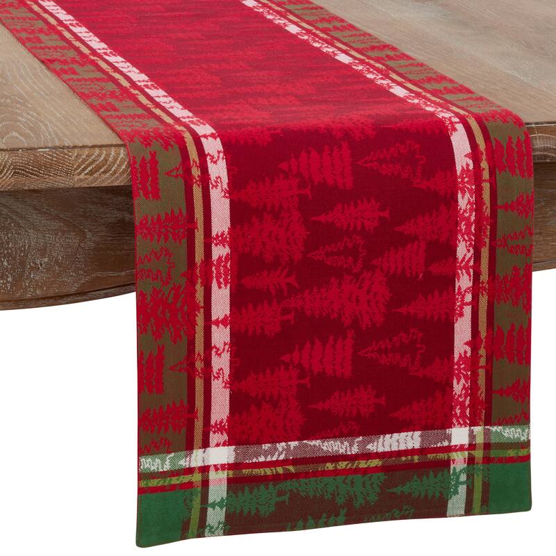 Plaid Christmas Tree Design Cotton Table Runner