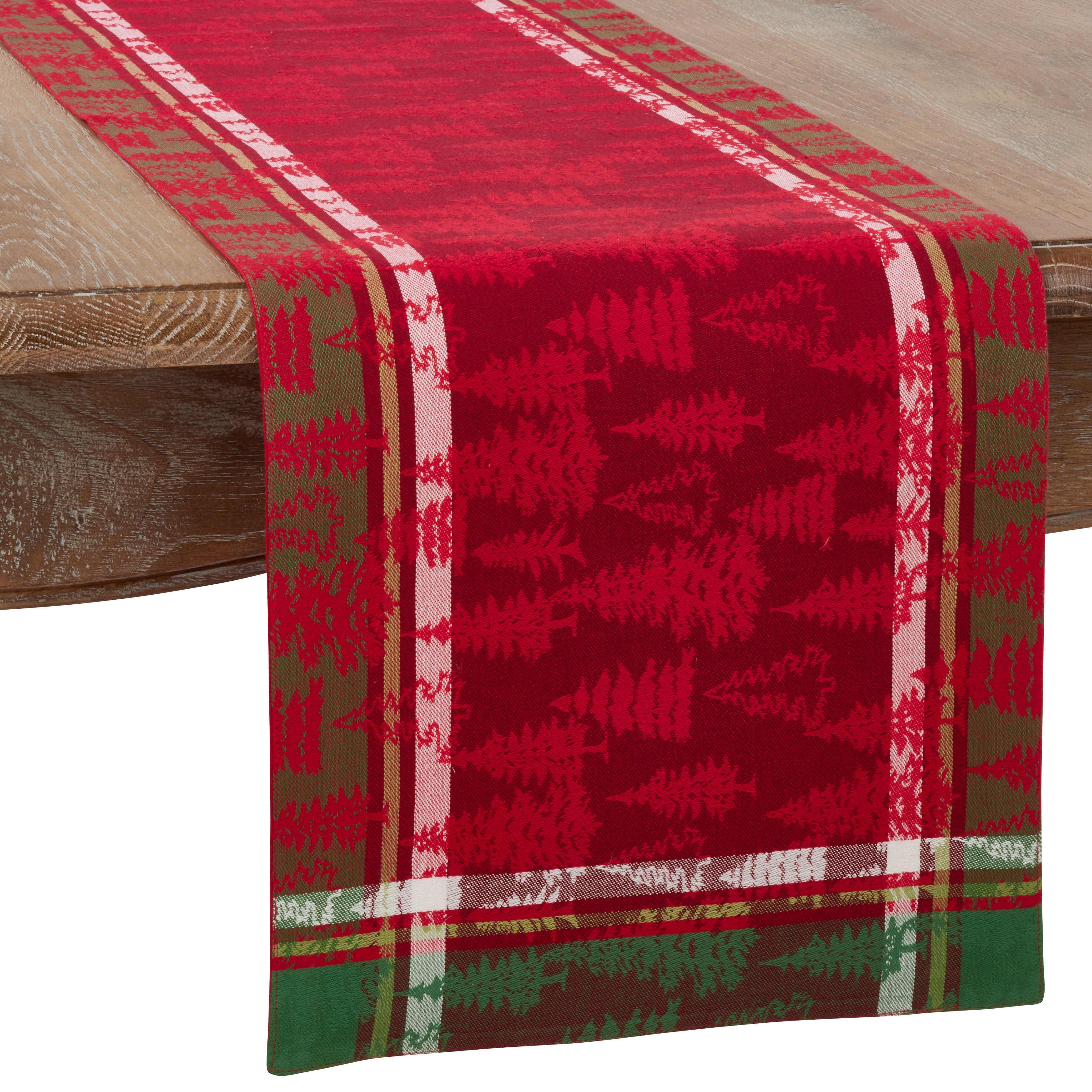 Plaid Christmas Tree Design Cotton Table Runner
