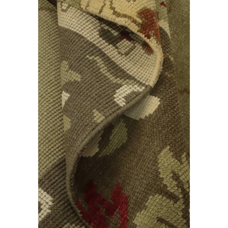 Green Wool Floral Indian Area Rug 7x10 - 9' 11'' X 6' 6''