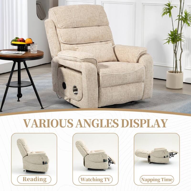 Deluxe Version Dual Motors Power Lift Recliner,Lay Flat 74.8 " Length,100% Polyester,Message/Heat,Eazy Assemble