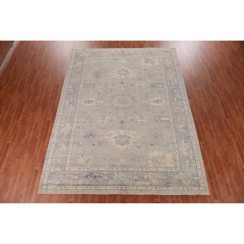 Hand Knotted Oriental 100% Wool Carpet Transitional All-Over Beige & Ivories Oushak Area Rug - 12' 1'' X 9' 1''