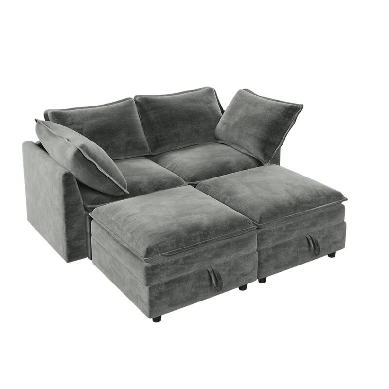 Chenille Modular Sectional Sofa Couch, Convertible Sleeper Daybed with Hidden Storage, Deep Seat Reversible Lounge Chaise