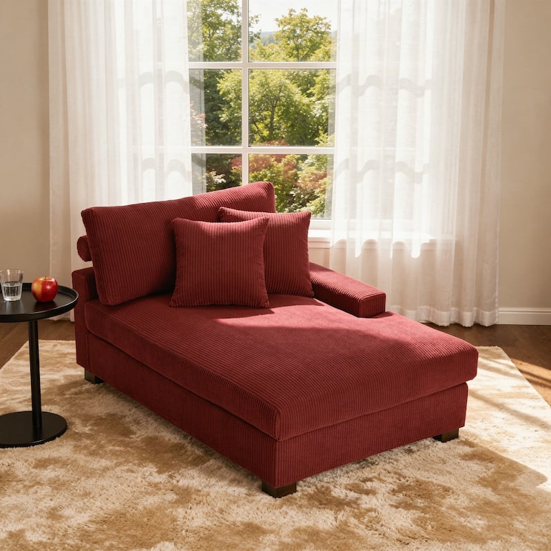 Modern Corduroy Indoor Chaise Lounge Couch with Pillows