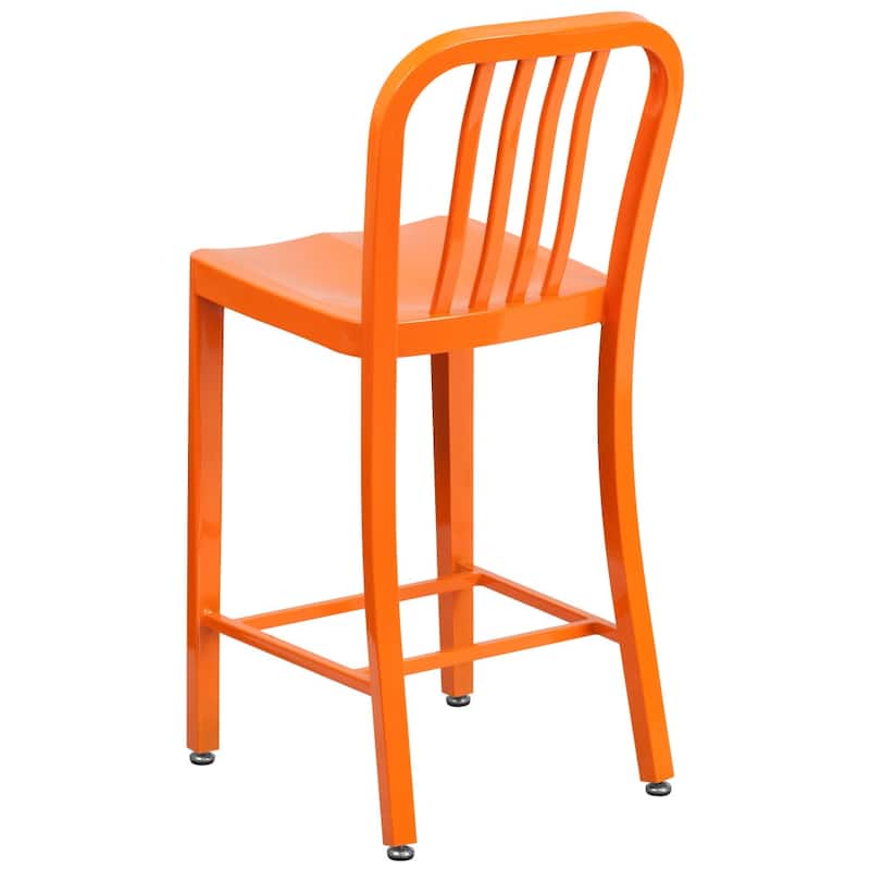 24'' High Metal Indoor-Outdoor Counter Height Stool with Vertical Slat Back
