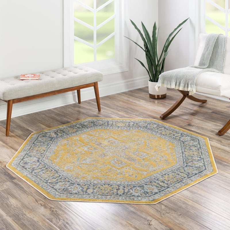 Traditional Samana Collection Area Rug - 8'2"x8'2" Octagon - Yellow