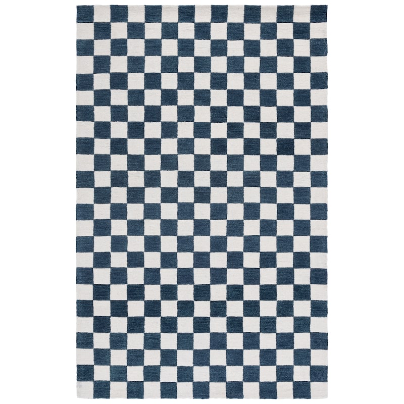 SAFAVIEH Handmade Ebony Gulnur Farmhouse Checkered Wool Rug - 4' x 6' - Blue/Ivory