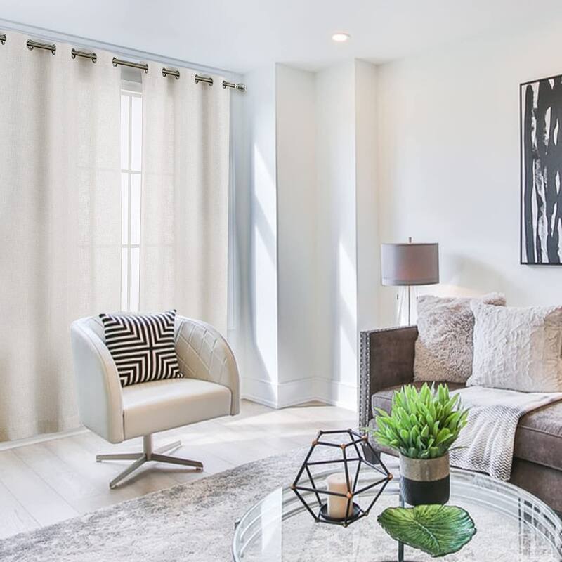 Linen Blend Living Room Curtains Faux Linen Textured Window Curtains for Bedroom Semi-Sheer Yellow Curtain Panles