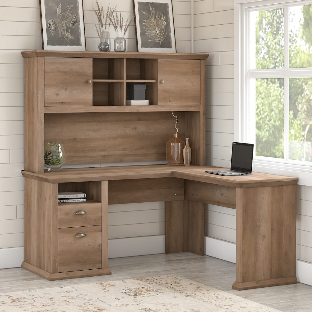 Bush Furniture Yorktown 60W L Shaped Desk with Storage Hutch