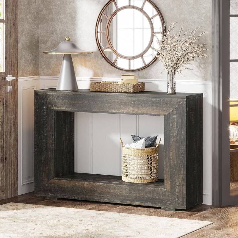 47-Inch Modern Dark Grey Black Wood Entryway Console Sofa Table with Storage Space - 47.24”L x 11.81”W x 32.87”H