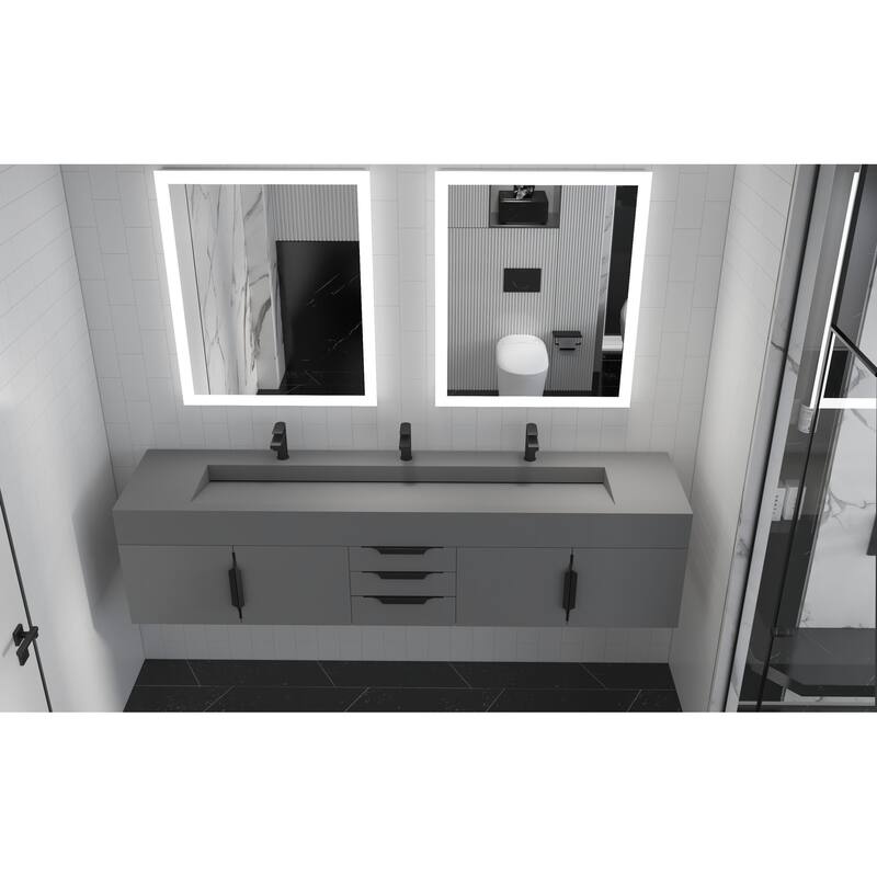 Nile 84" Wall Mounted Bathroom Vanity Set gr/ Gray Top