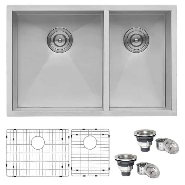 Ruvati 29 Inch Undermount 60 40 Double Bowl Zero Radius 16 Gauge Stainless Steel Kitchen Sink Rvh7200 Overstock 6990919