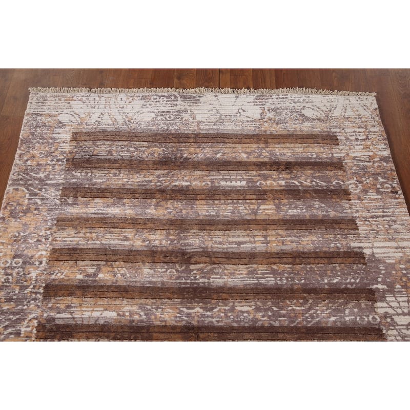 Modern Striped Abstract Accent Rug Wool Carpet - 4'0"x 6'0"