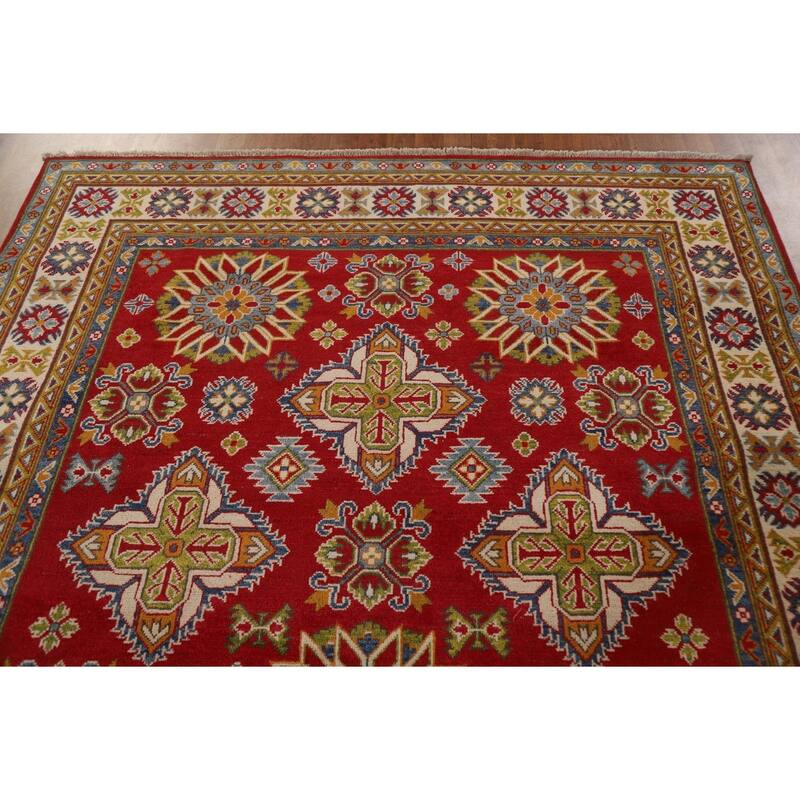 Traditional Geometric Red Kazak Oriental Wool Area Rug Hand-knotted - 6'7" x 9'9"