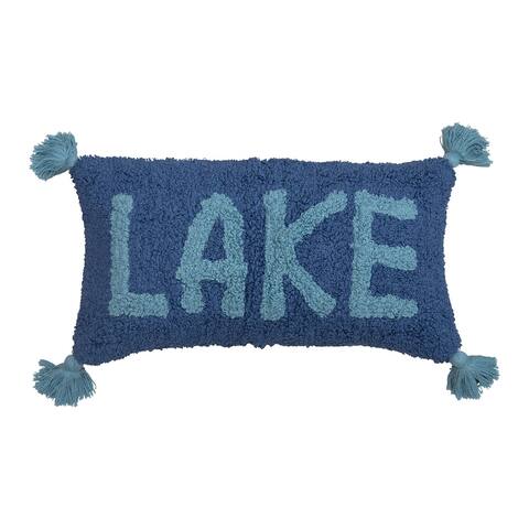 Cotton Punch Hook Lumbar Pillow with "Lake" Design and Tassels