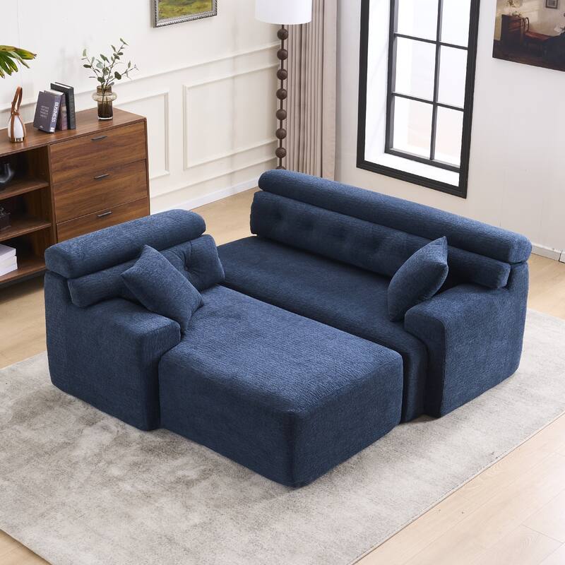 Full Compression Sponge L-Shape No-Assembly Chenille Convertible Chaise Sectional Sofa