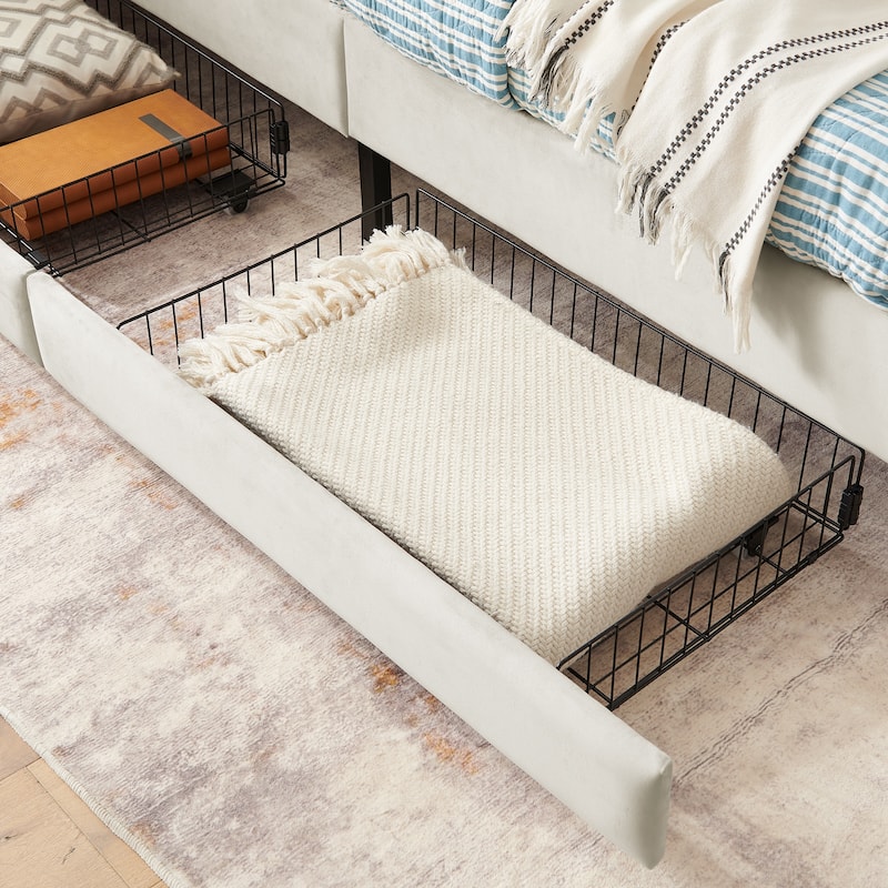 Anmytek Black Velvet Storage Bed Frame with Drawers Modern Upholstered Platform Bed for Small Spaces