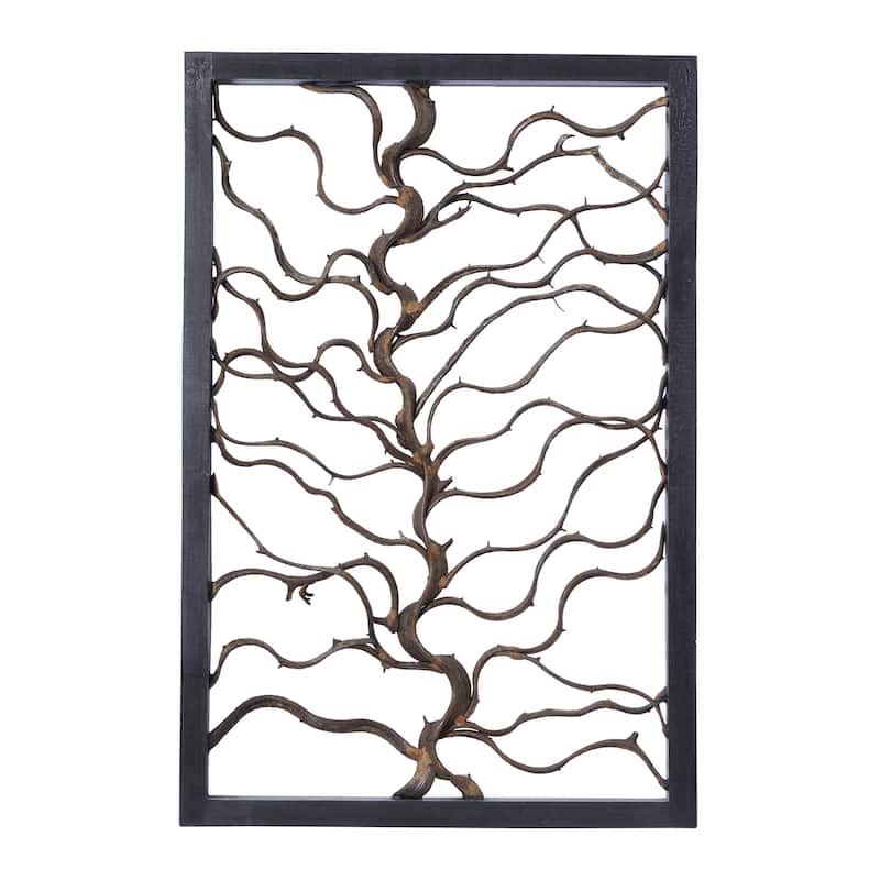 Teak Wood Tree Branch Wall Decor with Black Frame - Brown - Roche River Decor