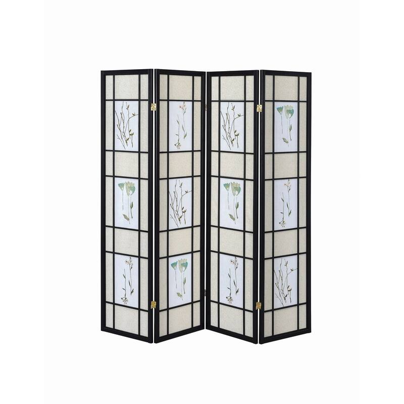 Chamois Multi-color 4-panel Folding Screen with Floral Motif
