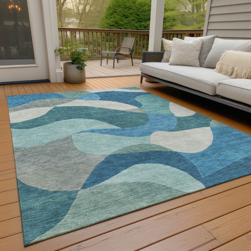 Machine Washable Indoor/Outdoor Modern Century Chantille Rug - Teal - 9' x 12'
