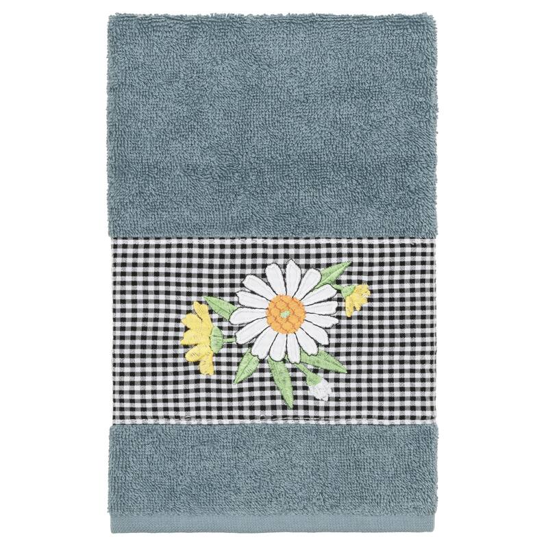 Authentic Hotel and Spa 100% Turkish Cotton Daisy Embellished Hand Towel - Teal