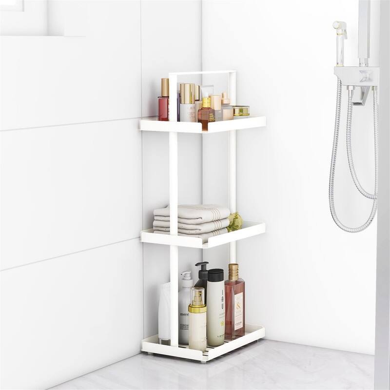 Standing Shower Caddy Organizer Corner - White 3 tier - 7.9"D x 11.8"W x 27.8"H