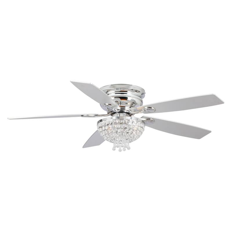 52" Modern 2-Light Low Profile Crystal Ceiling Fan with Remote