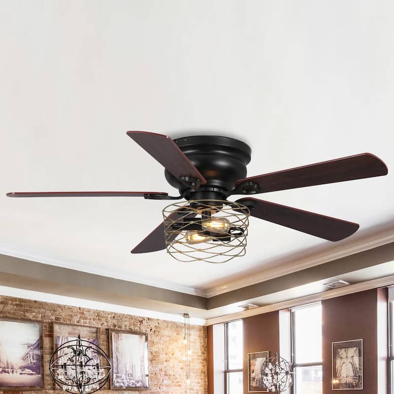 48" Industrial Wood 5-Blade Flush Mount Ceiling Fan with Remote
