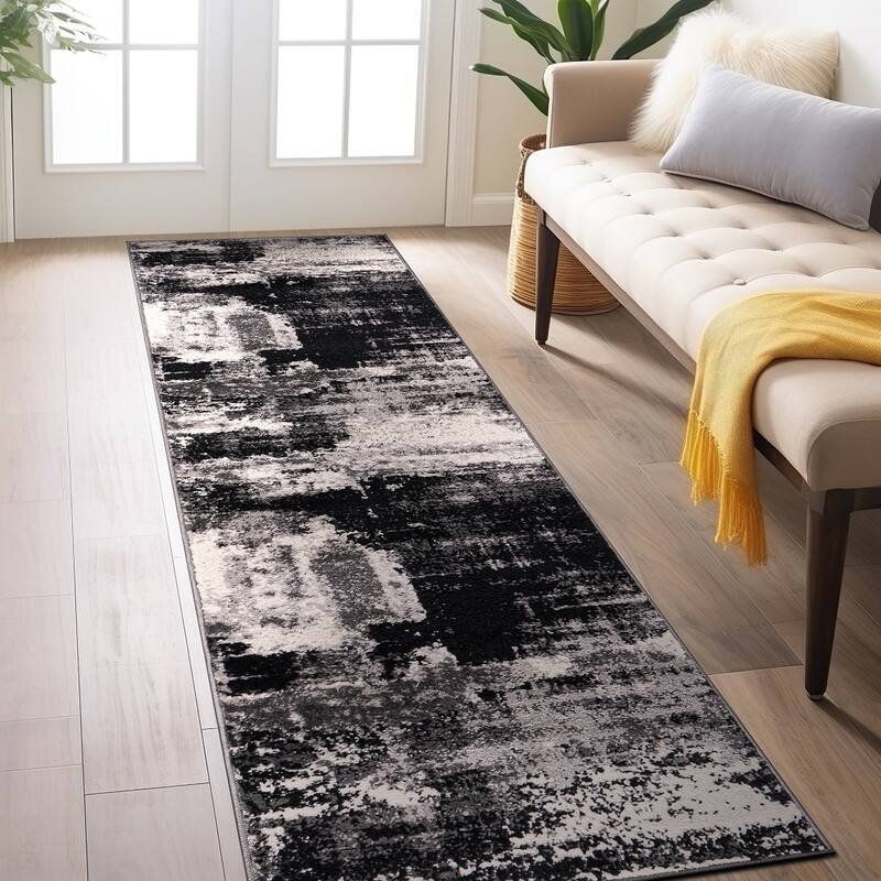 World Rug Gallery Modern Abstract Design Black Area Rug