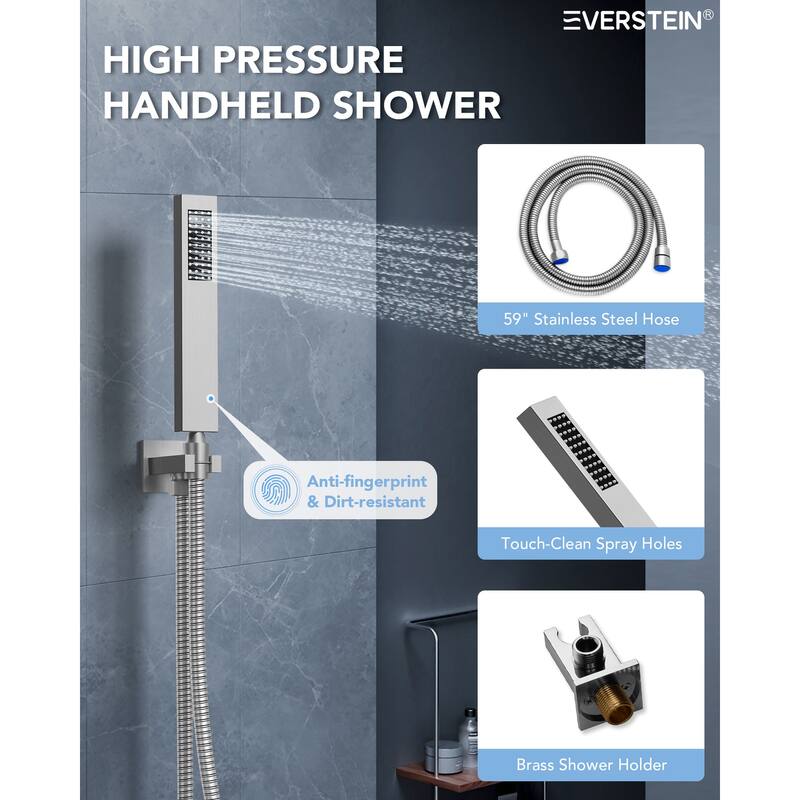 Dual LED Shower Head 12" Rainfall & 6" High Pressure Shower System w/ 4 Way Thermostatic Shower Faucet Set