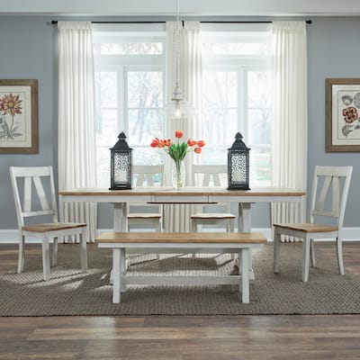 Lindsey Farm Weathered White & Sandstone 6 Piece Trestle Table Set