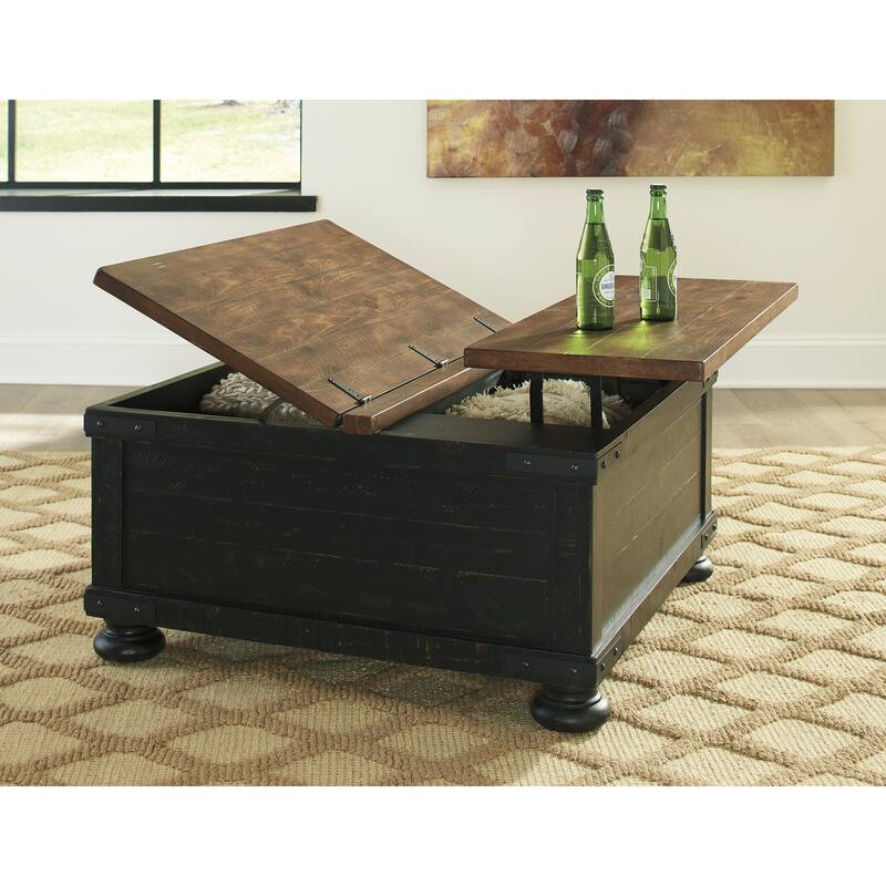 Valebeck Black/Brown Casual Square Lift Top Cocktail Table - 36" W x 36" D x 18" H