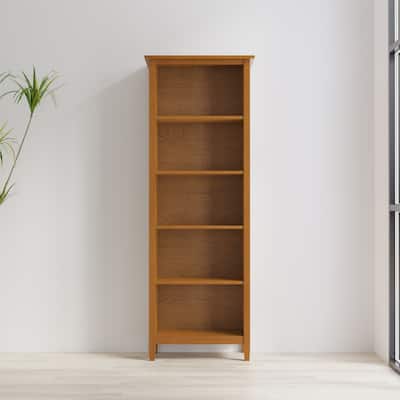 WYNDENHALL Norfolk SOLID WOOD 72 x 26 inch Transitional 5 Shelf Bookcase in Light Golden Brown - 14" D x 26" W x 72" H