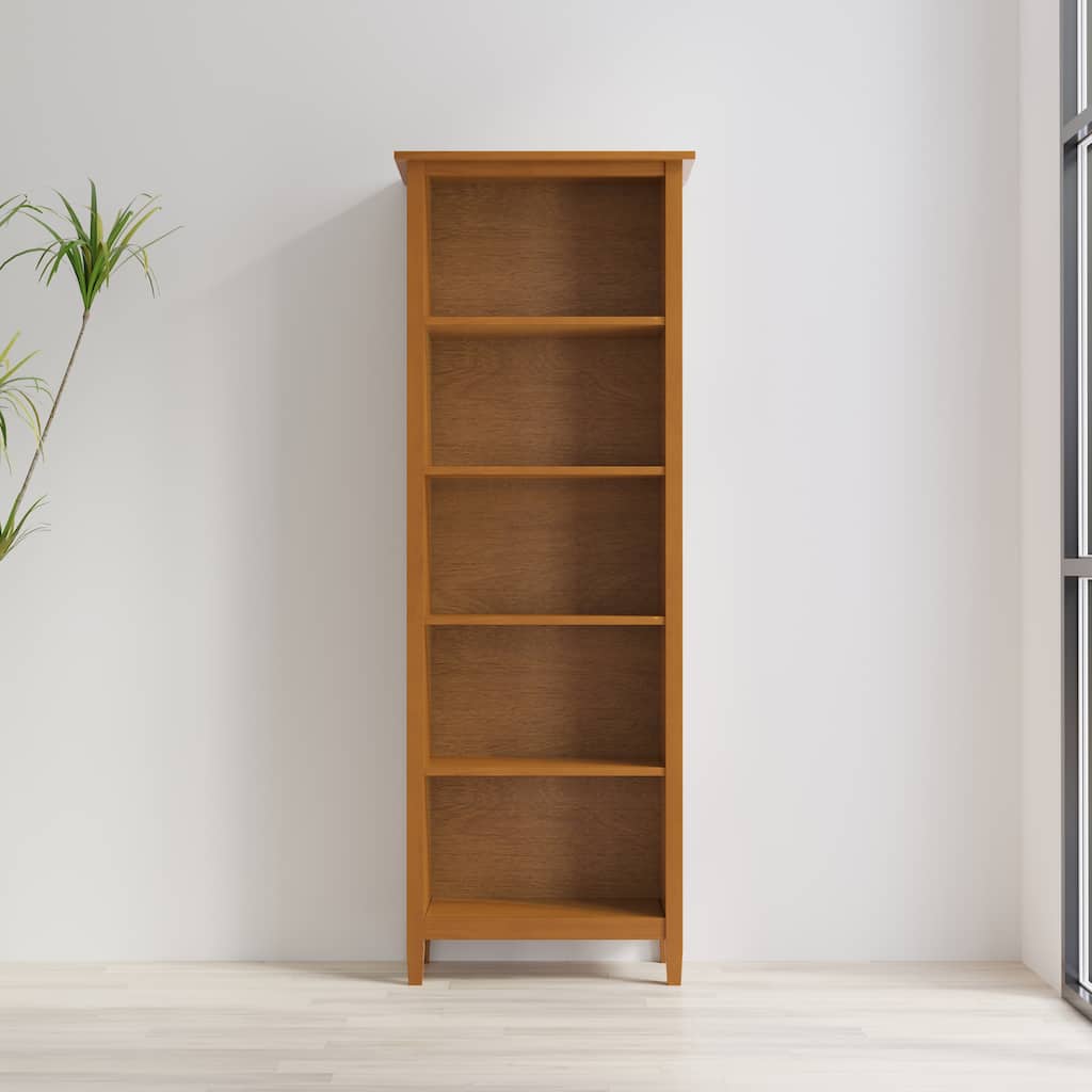 WYNDENHALL Norfolk SOLID WOOD 72 x 26 inch Transitional 5 Shelf Bookcase in Light Golden Brown - 14" D x 26" W x 72" H