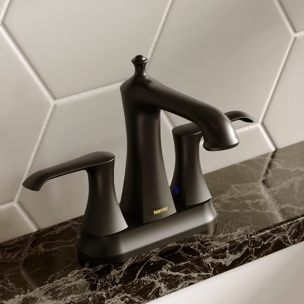 slide 2 of 34, Karran Woodburn Two-Hole 2-Handle Bathroom Faucet with Matching Pop-Up Drain