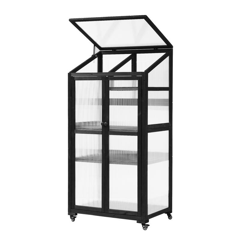 62 Inch Large Cold Frame Greenhouse With Adjustable Shelves, 4 Wheels, Portable Greenhouse Cabinet